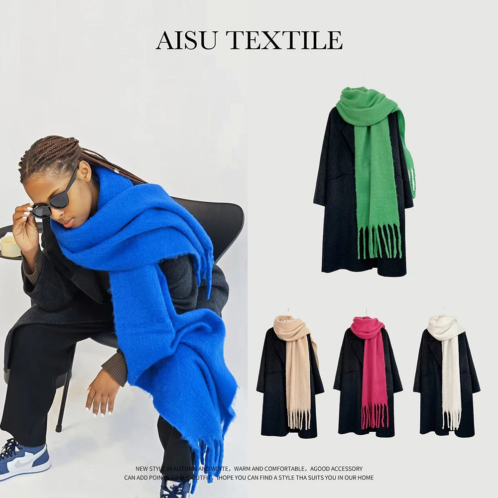 Winter Warm Scarf Women Girl Fashion Solid Color Shawl Stole Faux Cashmere Bandana for Lady 210*40cm