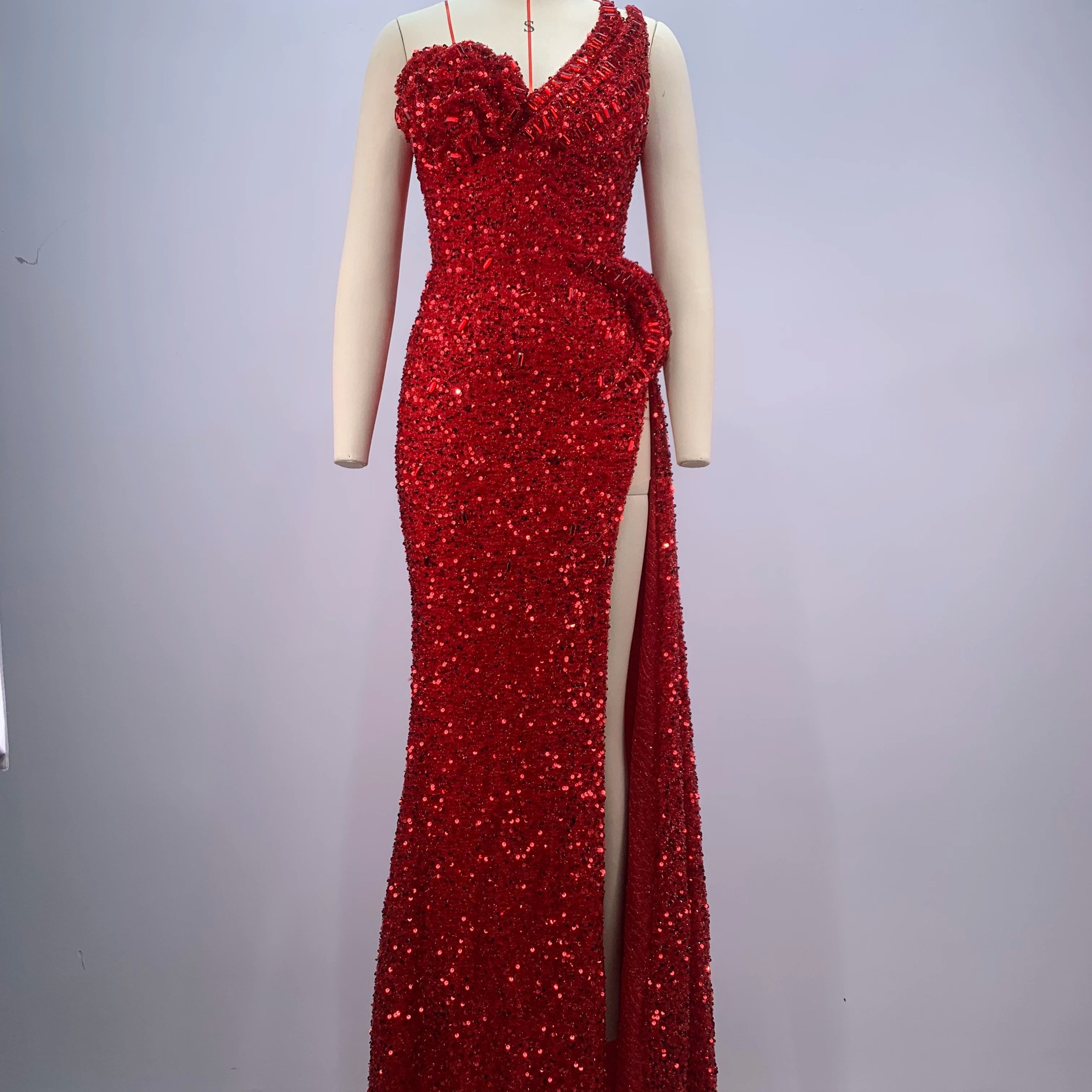 2024 Red Color Women Sexy Strapless Shinning Sequins Floor-lenght Dress Wedding Party Celebrate Prom Dress Vestido Red