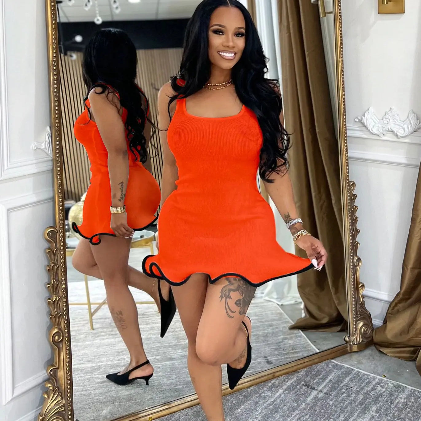 CM.YAYA Women Sleeveless O-neck Tank Mini Dress 2025 Summer Slim Sexy Sweet Club Party Evening High Street Ruffles Dresses