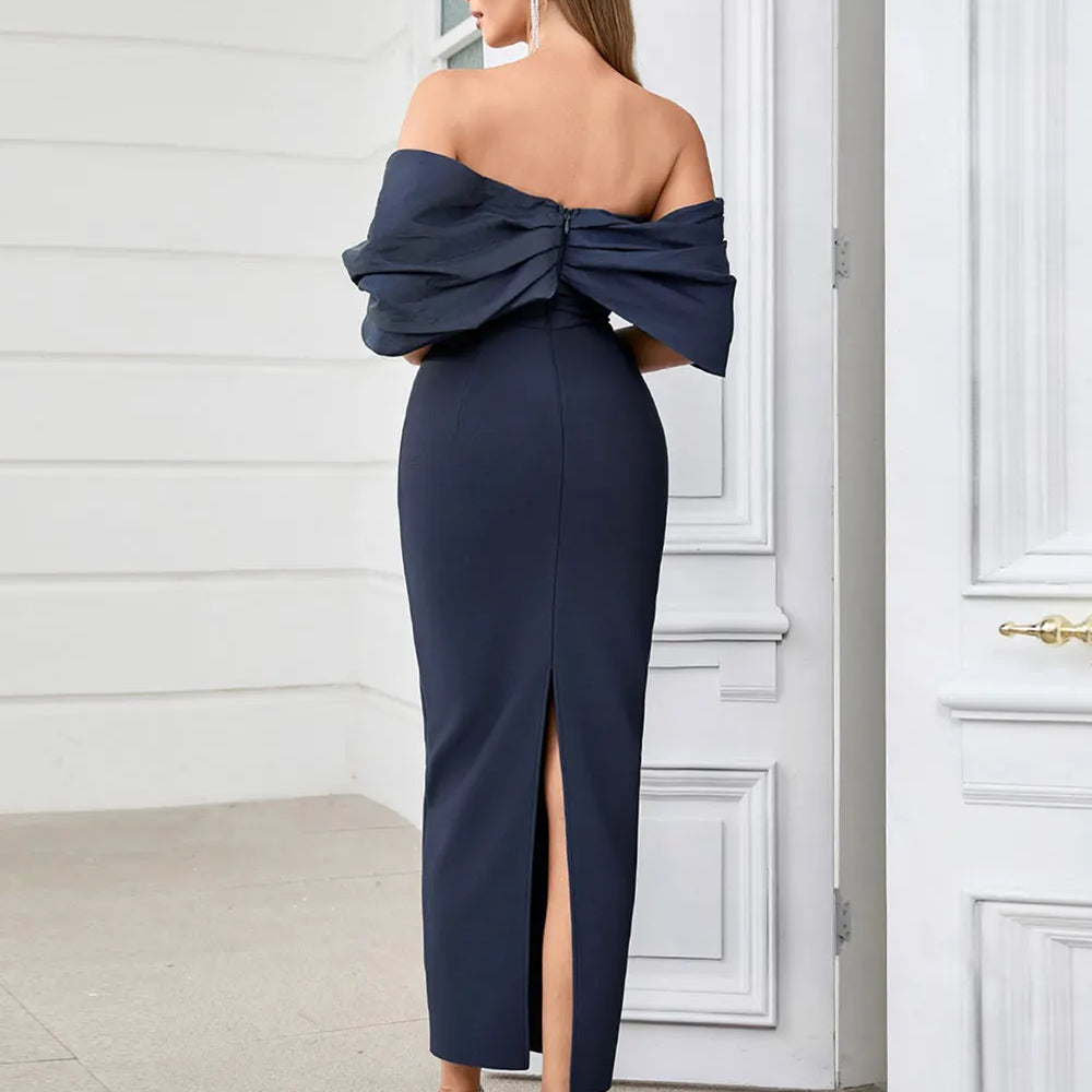 2025 Sexy Women'S Bandage Dresses Strapless Raglan Sleeves Bodycon Backless Midi Dress Celebrity Evening Club Party Vestitos