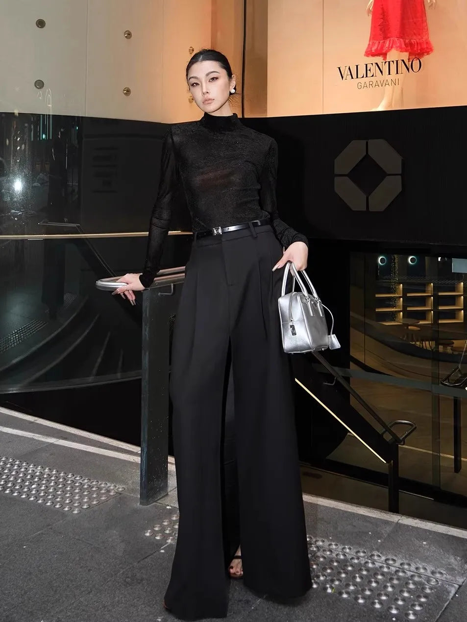 Lautaro Spring Summer Black Flowy Floor Length Skirt Women with Front High Slit High Waist Elegant Chic Luxury Designer Clothes