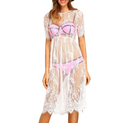 夏の女性のセクシーな水着レースかぎ針編みビキニカバーアップ水着ビーチドレスパレオビーチチュニックカバーアップケープドレス