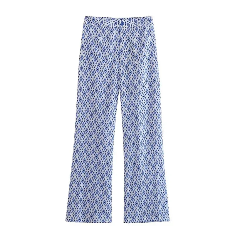 TRAF Women Plaid Print Tops Pants Sets Fashion Summer New Female O-Neck Sleeveless Drawstring Short Top+High Waist Long Trousers Pant