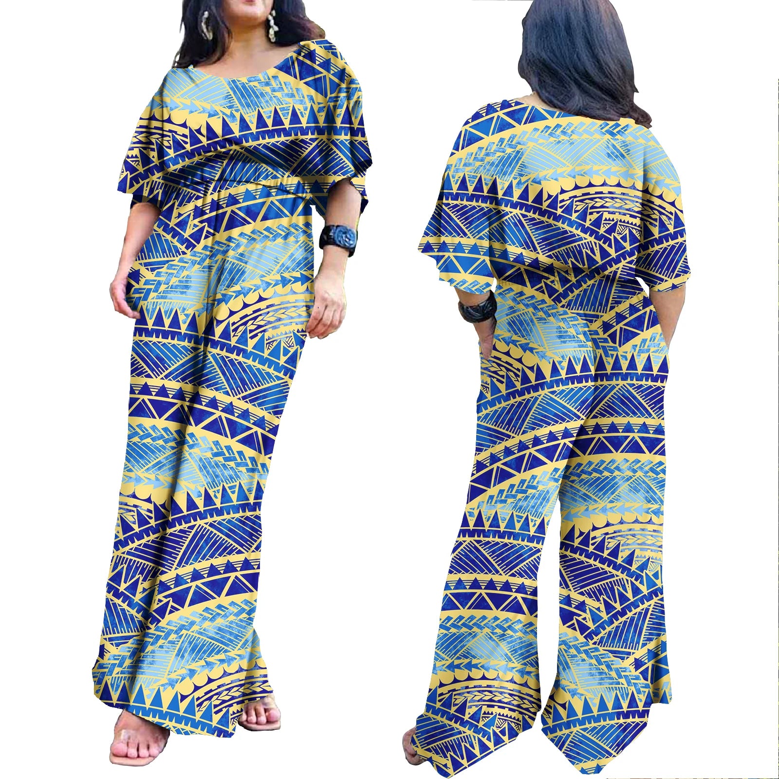 Plus Size Rompers for Women Hawaiian Zipper One Piece Jumpsuit Breathable Romper Polynesian Women Jumpsuit Playsuits 0320DD