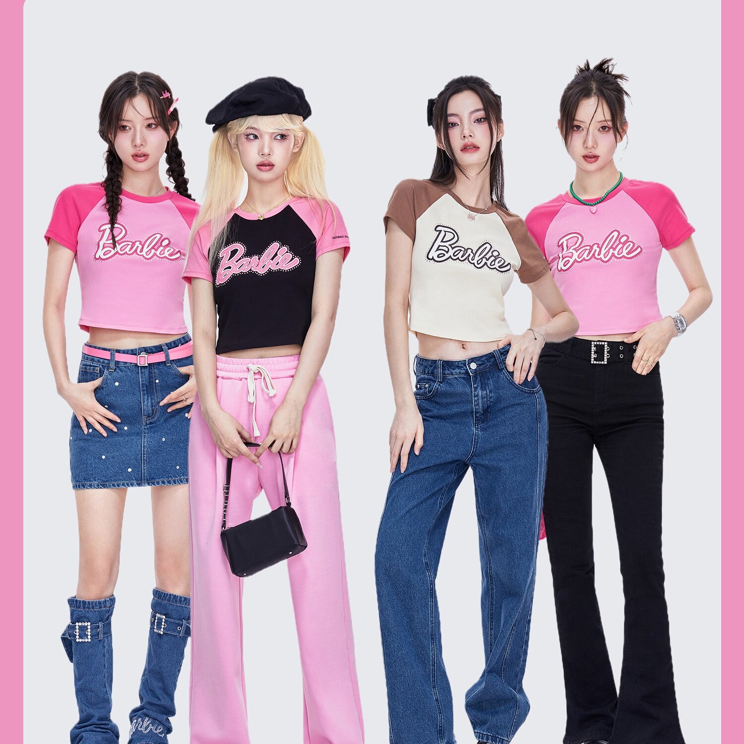 Underpass X Barbie Print Hot Drill Navel Slim Fit Contrast Short-Sleeved T-Shirt Y2K Girls Skinny Short Sleeves Fashion Soft Top