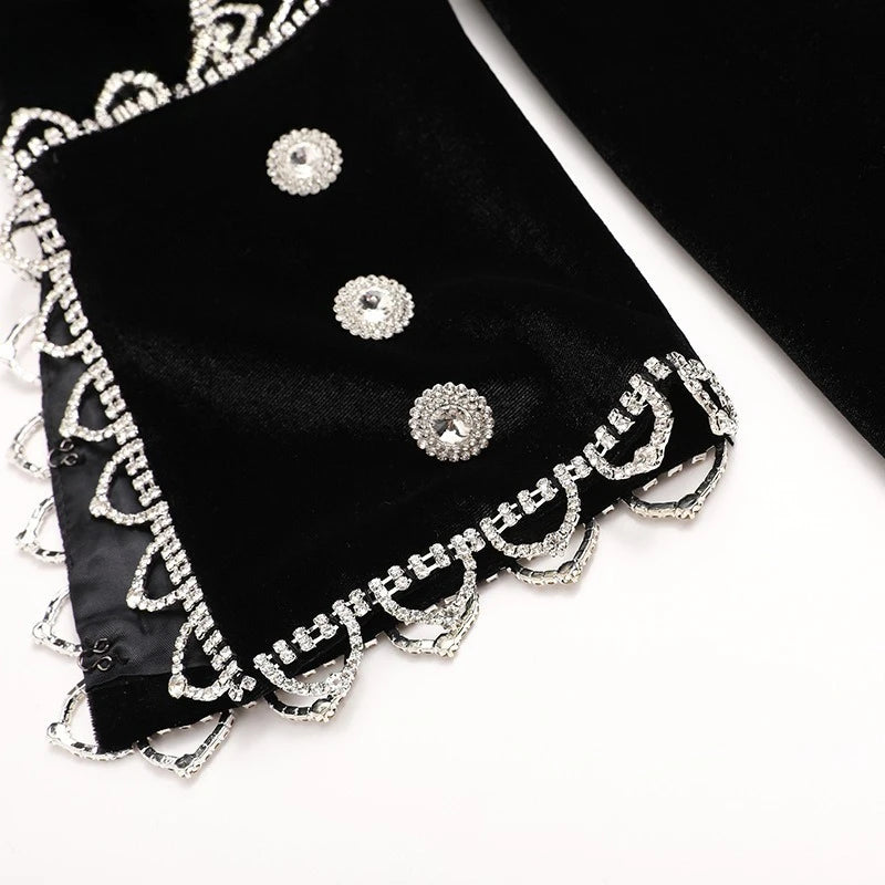 Solid Spliced Bead Three Piece Sets for Women Lapel Long Sleeves Top V Neck Sleeveless Vest Long Pants Set Female