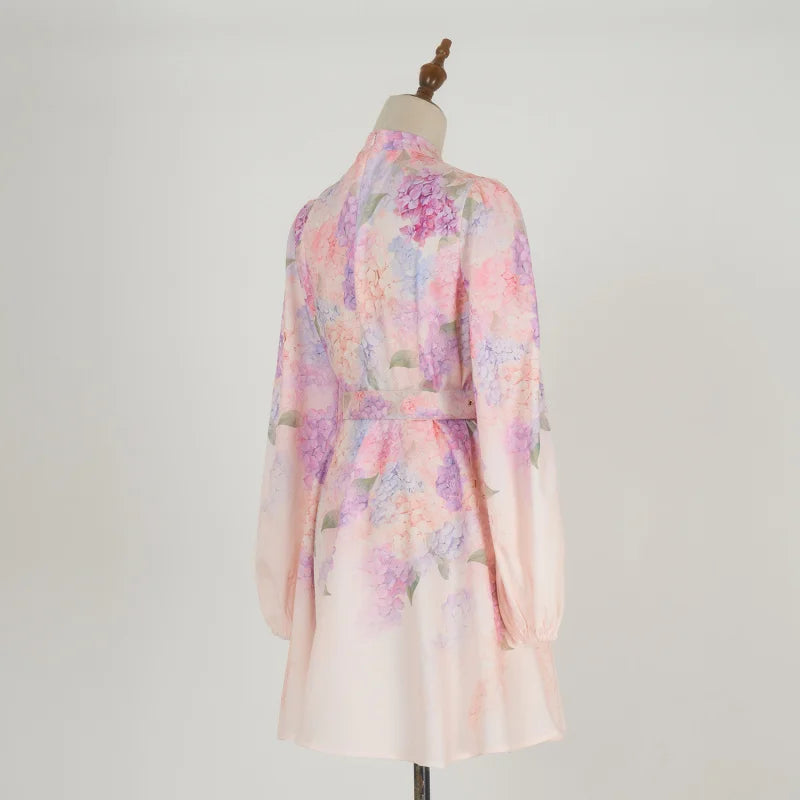 Real Shot In Stock European and American Vacation Style Long Sleeve Printed Short Dress Elegant Socialite Dress