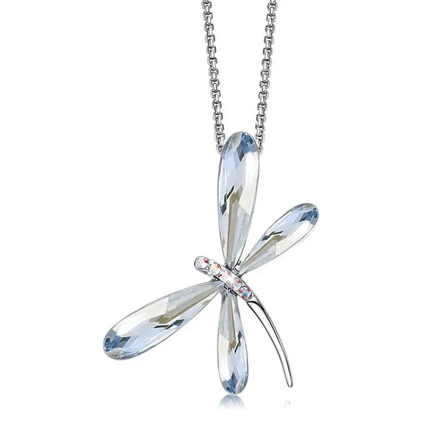 Cute Pink Blue Dragonfly Pendant Necklace for Women Girls Real Austrian Crystals Animal Necklaces Fashion Jewelry Free Shipping Crystal Blue Shade