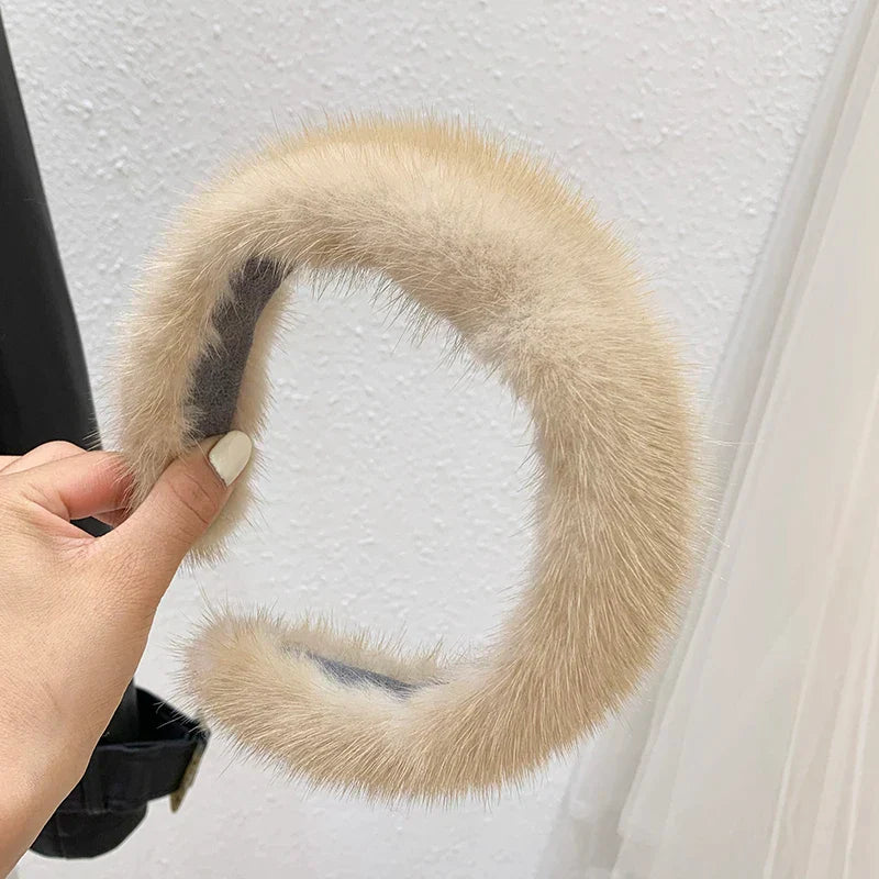 Hot Sale Women Luxury winter 100% Real Mink Fur Headbands Real Fur Hair Band Lady Fashion Hair Hoop Furry Gift Beige yellow