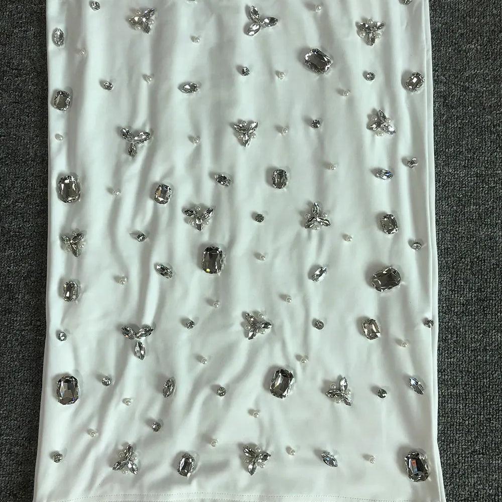 2025 Sexy Women Light Luxury Nail Bead Dress with Slant Neck and Sleeveless Bodycon Flute Patchwork Dress Evening Party Vestidos