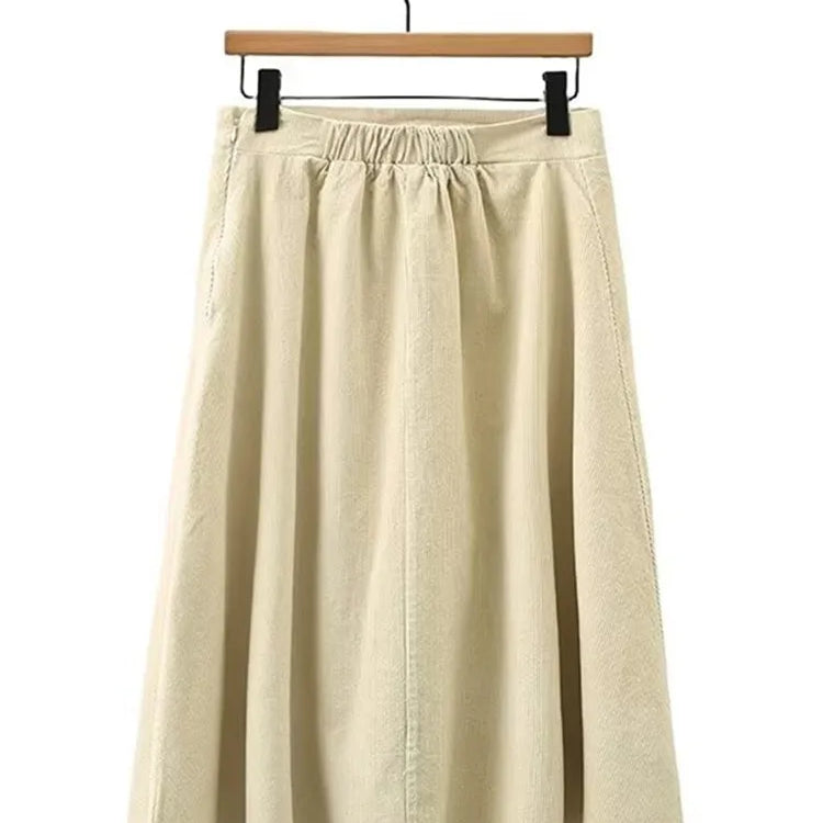 Plus Size Women's Clothing Spring And Autumn Suit Long-Sleeved Short Jacket In Corduroy Fabric And Knee Length Skirt Combination