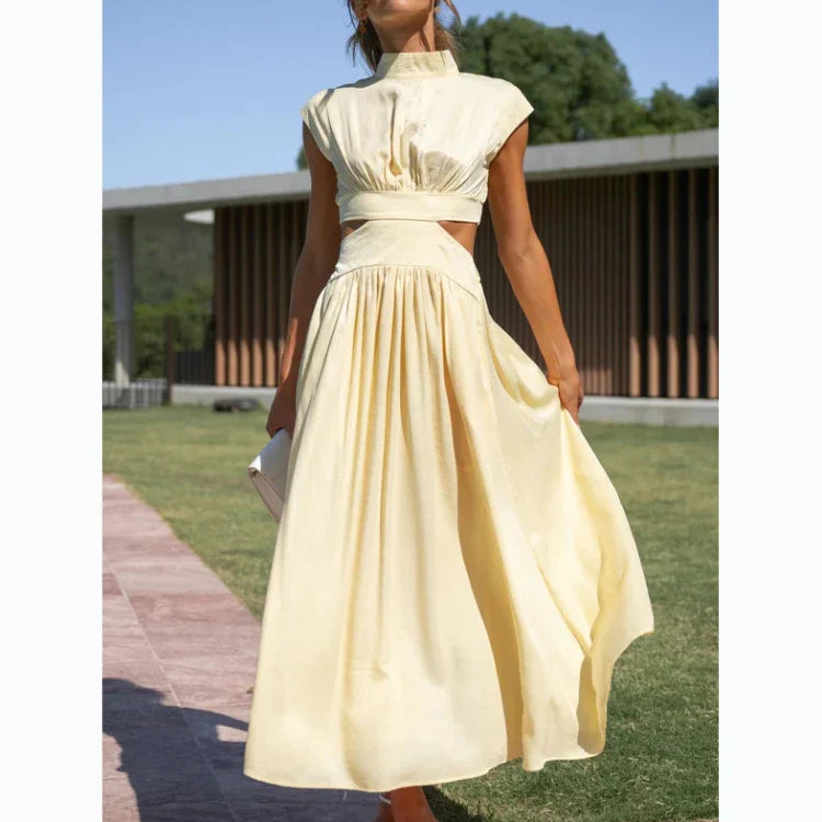 Women Spring Summer Long Maxi Dress Solid Color Fashion Sleeveless Backless Sweet Elegant Casual Dress 2023 Long-Lingt Yellow