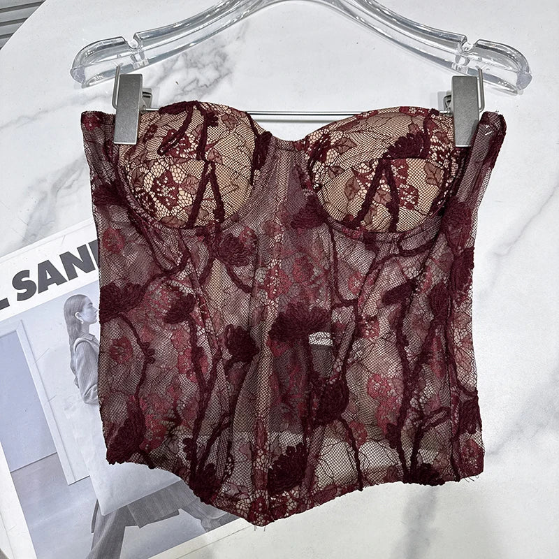 Winter New Style Fashion Jacquard Hollow Lace Fishbone Tank Top For Women Slim Fit Backless Vest Female 11A07732