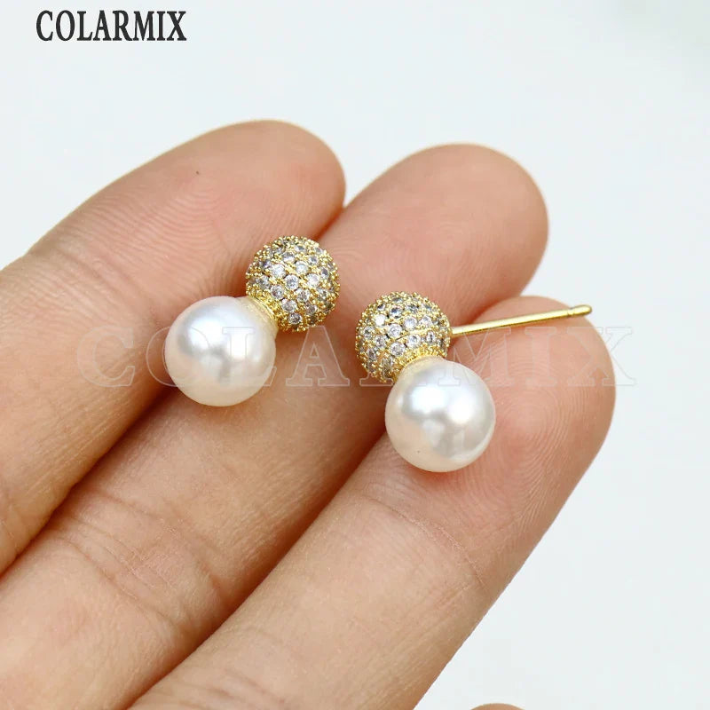 10 Pairs Zirconia Ball shape Earrings Metallic Pearls Beads Design Elegant Women Gift Fashion Jewelry 30852