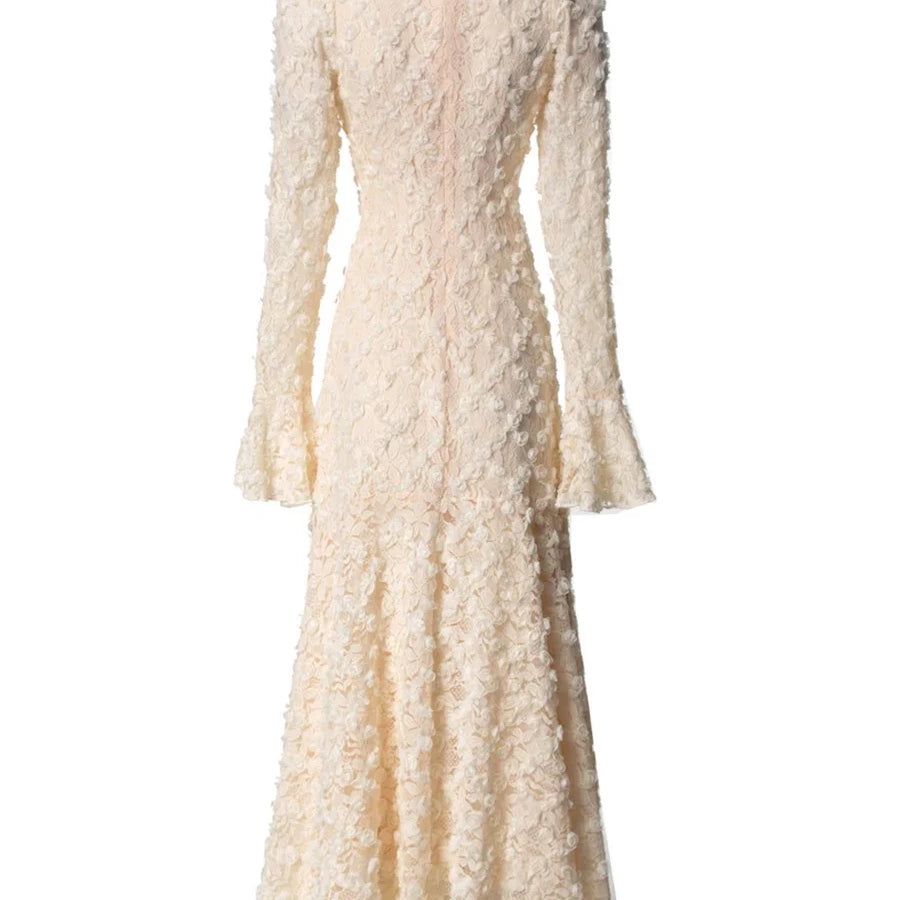 Solid Slimming Spliced Appliques Dresses for Women Round Neck Long Sleeves Patchwork Single Breasted Dress Female