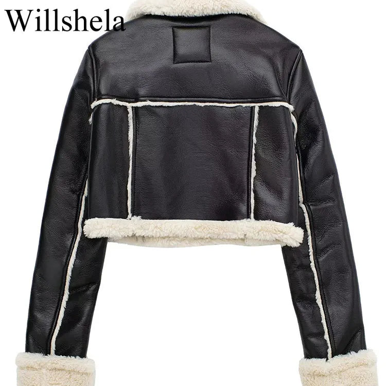 Willshela Women Fashion Solid Front Zipper Jackets Vintage Lapel Neck Long Sleeves Female Chic Lady Outfits