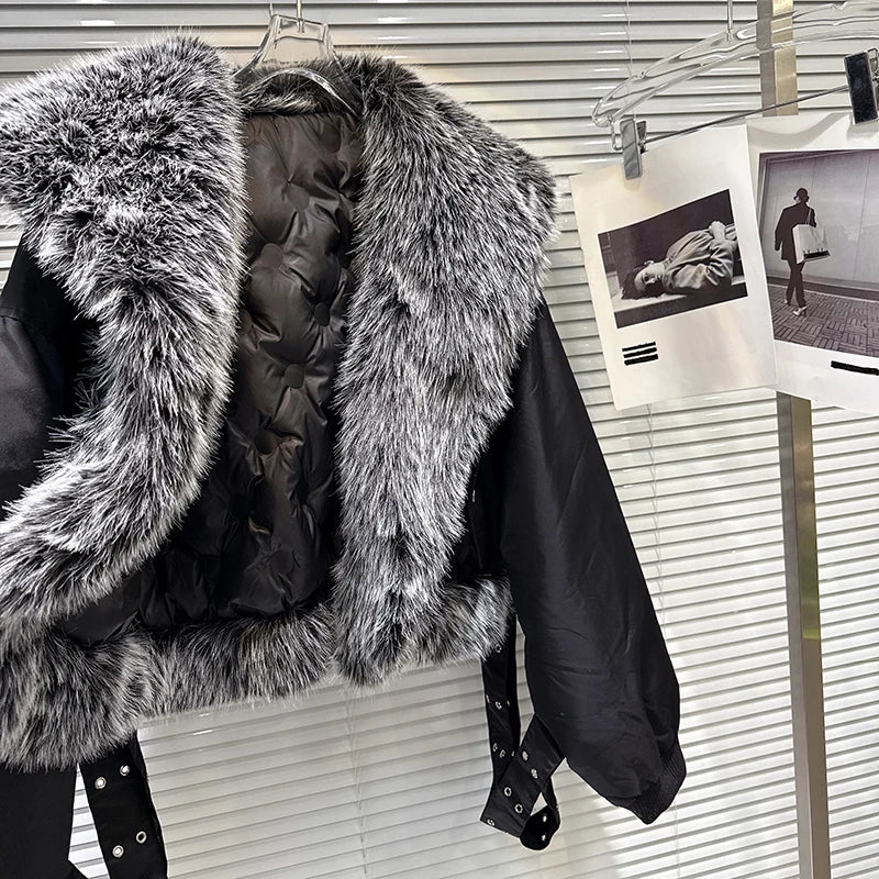 Winter New Trendy Fashion Big Fur Collar Motorcycle Style Warm Jacket For High Quality Cotton-padded Coat 11A07509