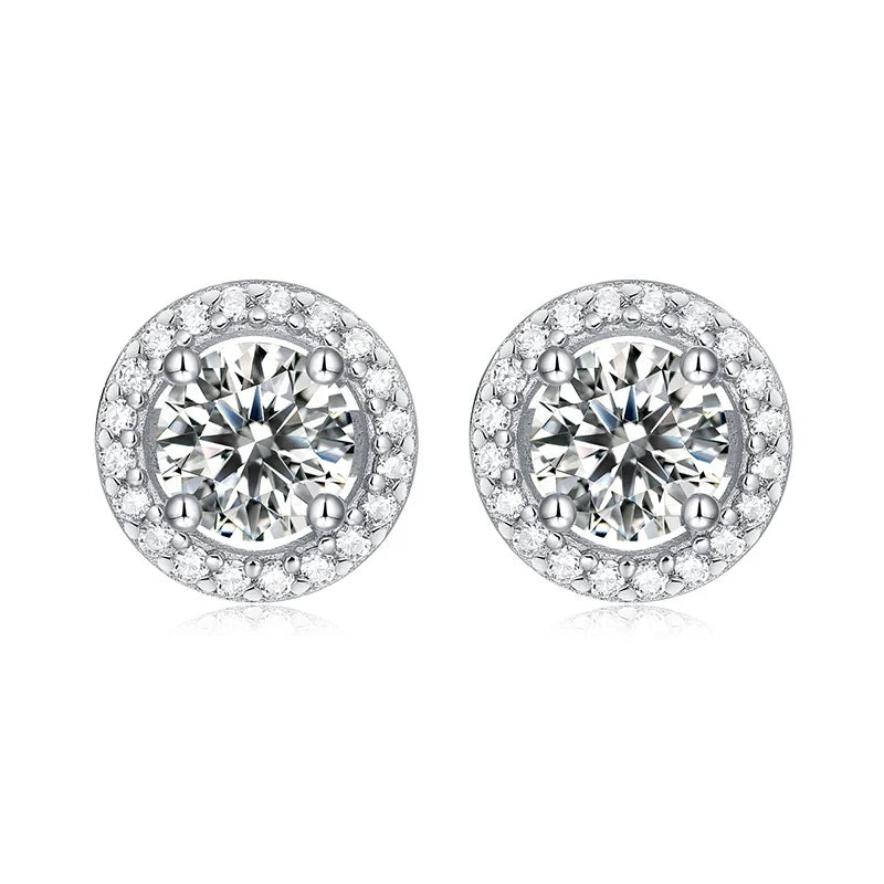 1CT 2CT Moissanite Diamond Ear Studs Earring Pass Diamond Test Moissanite Stud Earrings For Women Sterling Silver Jewelry 0.5ct Round Style Platinum Plated