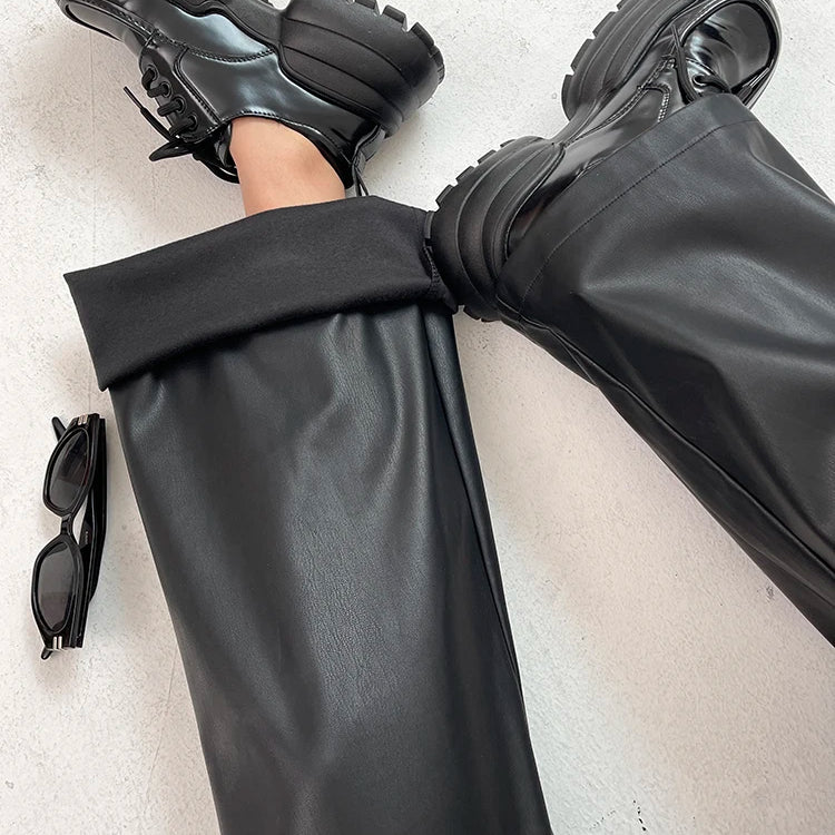 Straight Leather Pants Women High Waist PU Leather Trousers Baggy Black Female Streetwear Clothing New Fashion Ladies