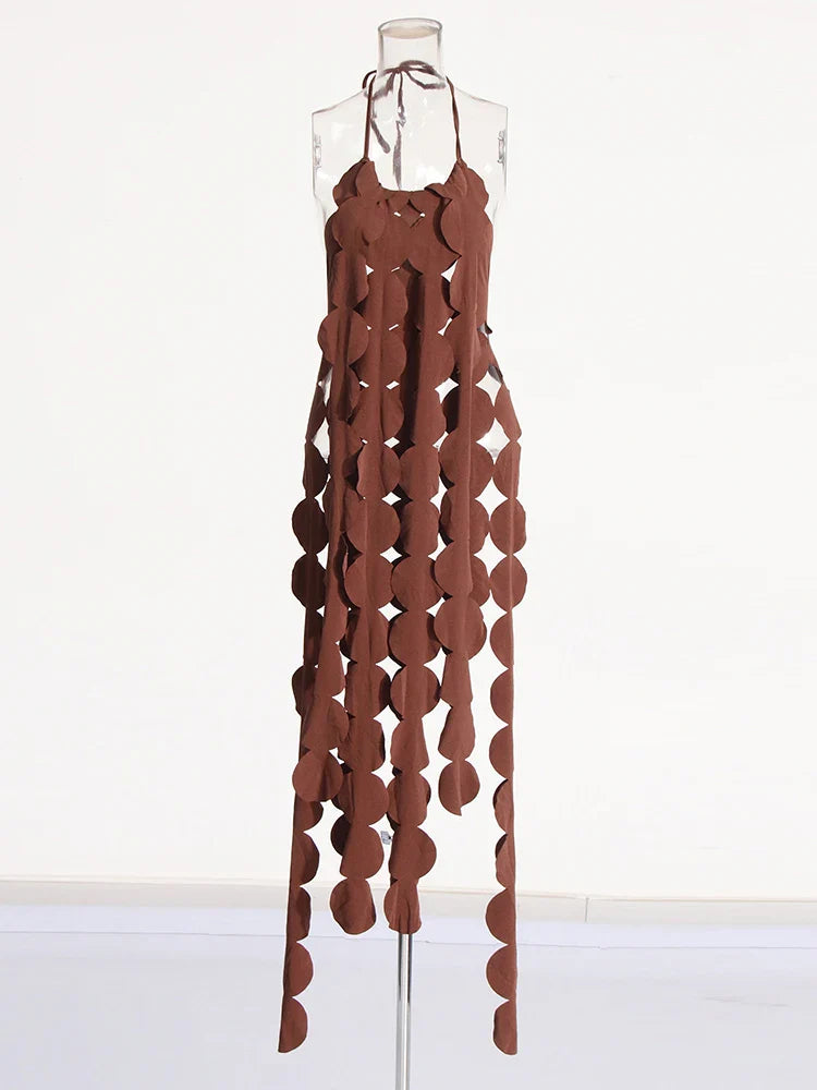 Solid Backless Dresses For Women O Neck Sleeveless Patchwork Lace Up Temperament Slimming Dress Female Fashion New