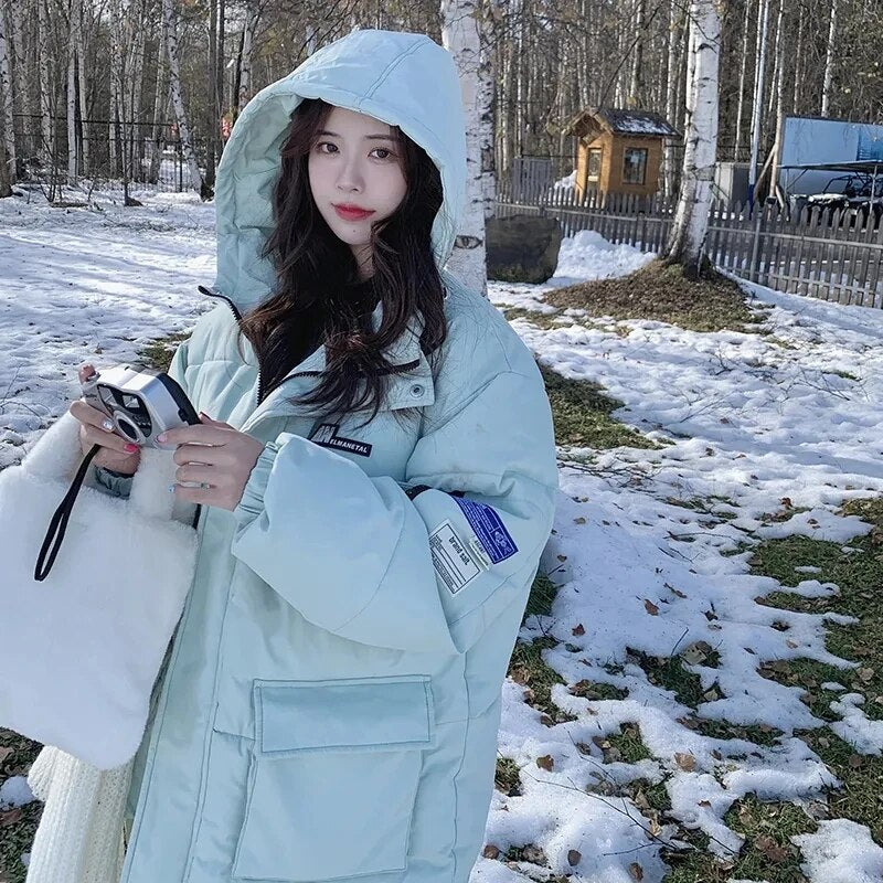 Winter Cotton Coat Women'S Short Korean Style 2024 New Bread Coat Winter Loose Cotton Jacket Thickened Cotton Coat Trendy Jacket Mint