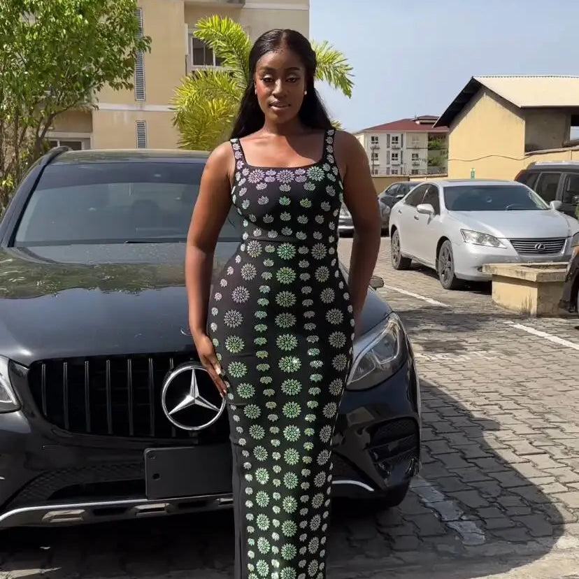 2024 New Summer High Qulity Sparkling Diamonds Sleeveless Package Hips Ankle Lenght Bandage Dress Elegant Woman Evening Dress