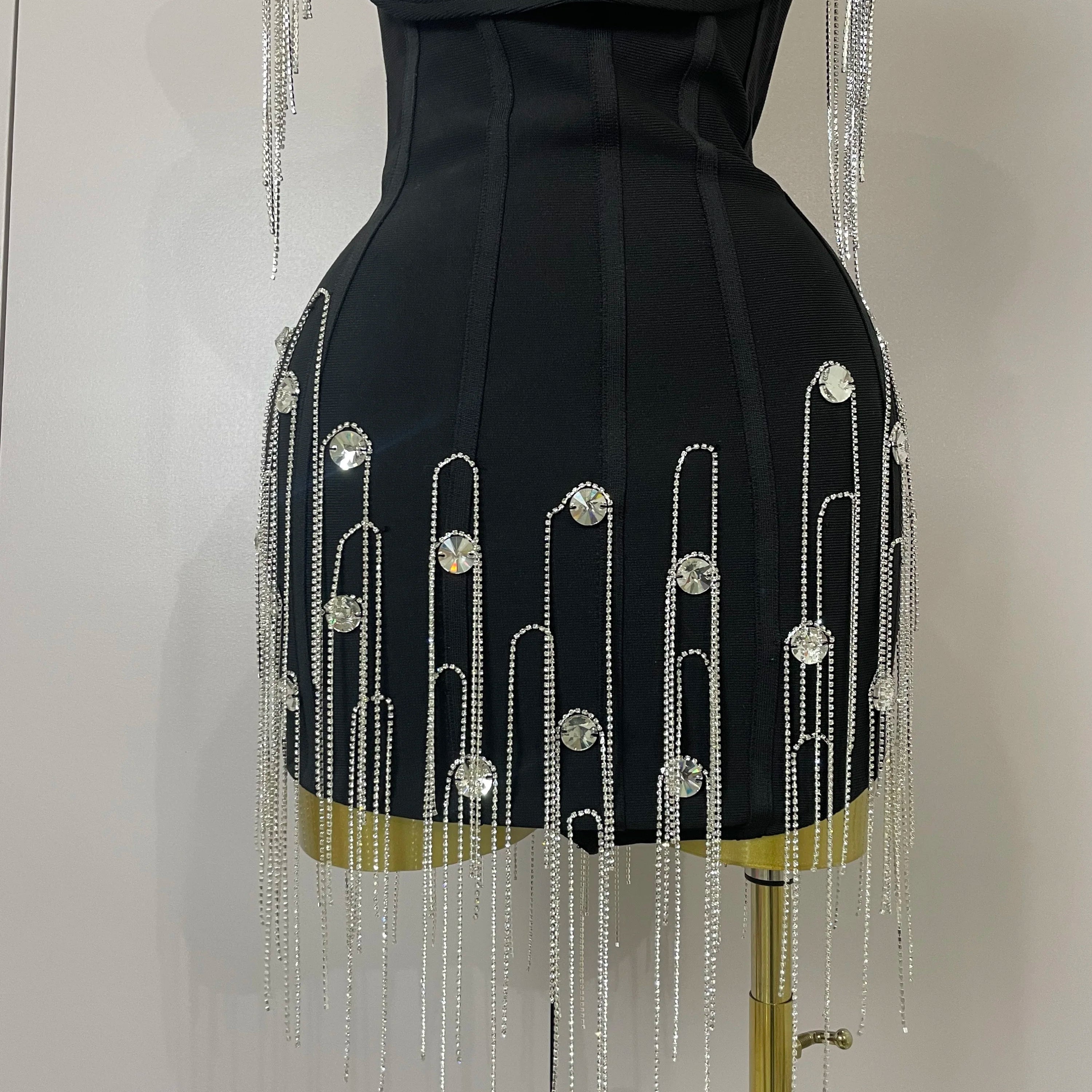 Sexy Backless Spaghetti Strap Black Sleeveless Bodycon Bandage Dress Women Elegant Prom Gown Club Evening Party Birthday Dresses