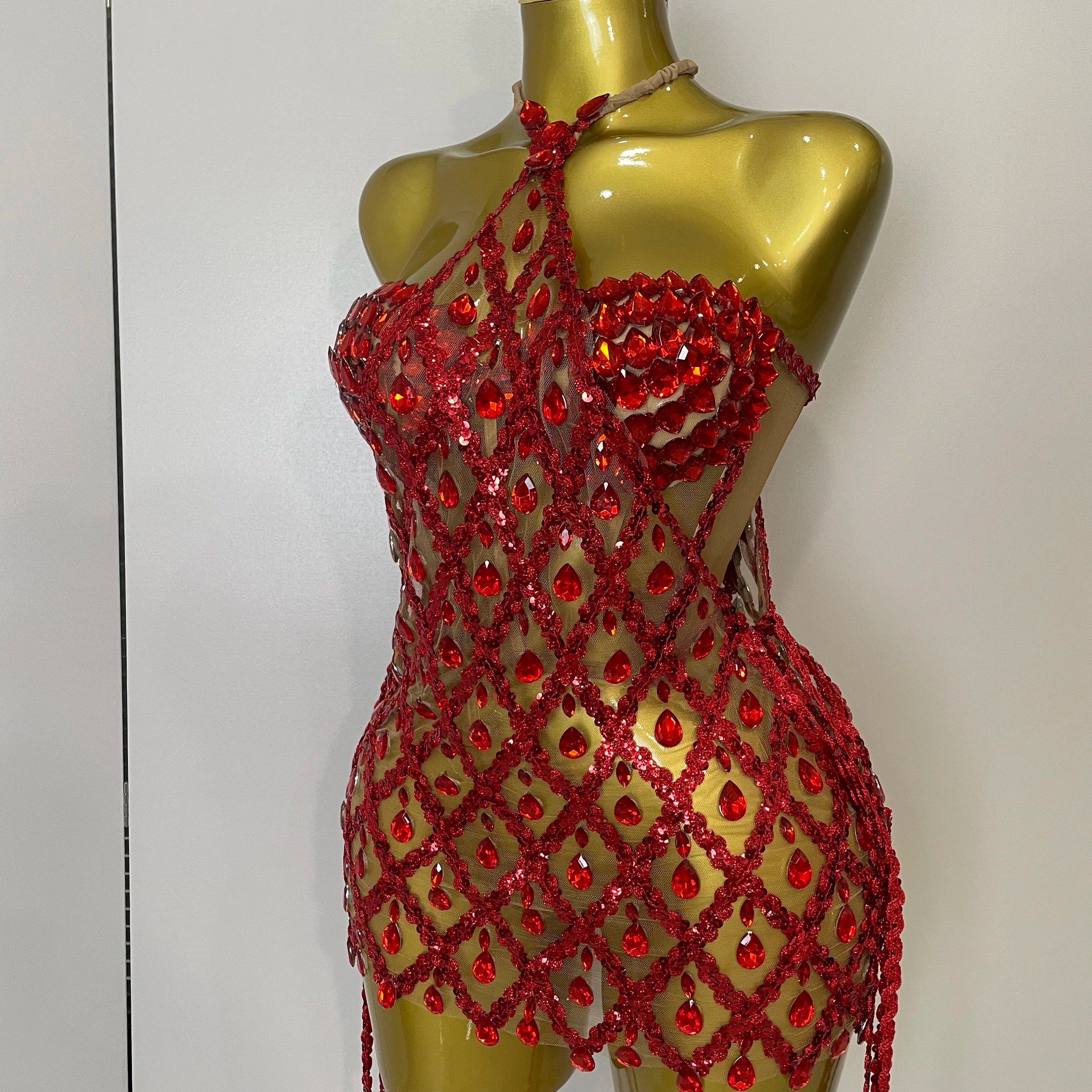 Sparkly Sequin Diamond MeshTransparent Top Dress Two Piece Set Women 2025 Sexy Evening Party Celebrate Birthday Photo Shoot Wear