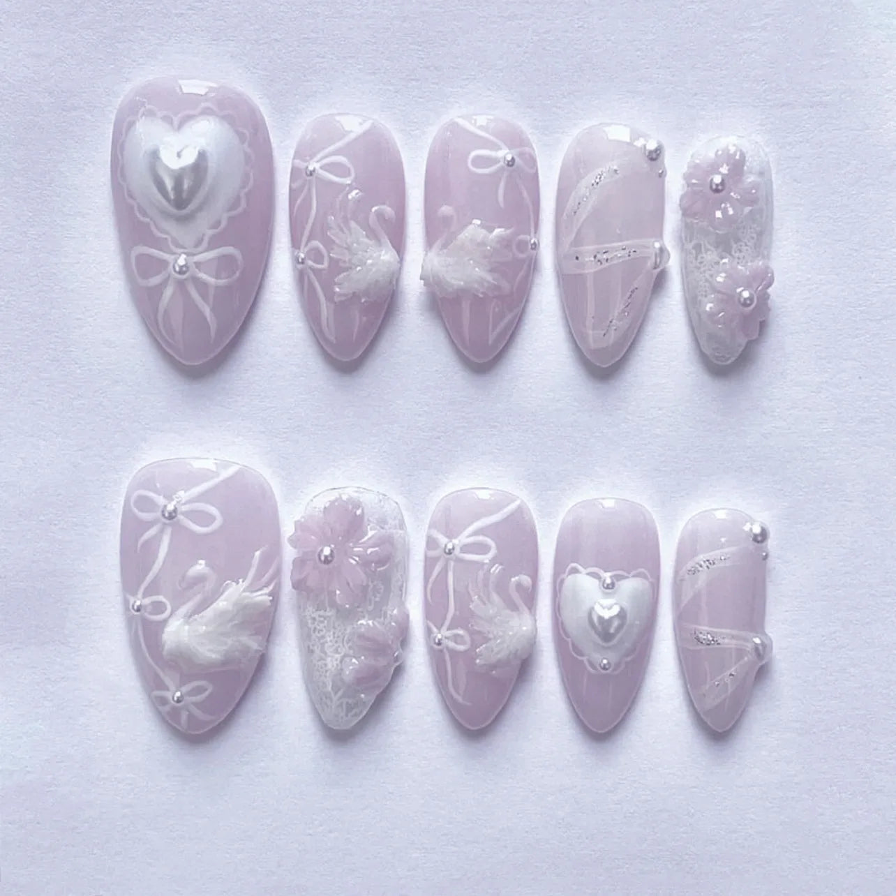 24Pcs 3D Green Ripple Design False Nails Cat's Eye French Almond Fake Nail Tips Leaves Pattern Removable Oval Press on Nails 3886