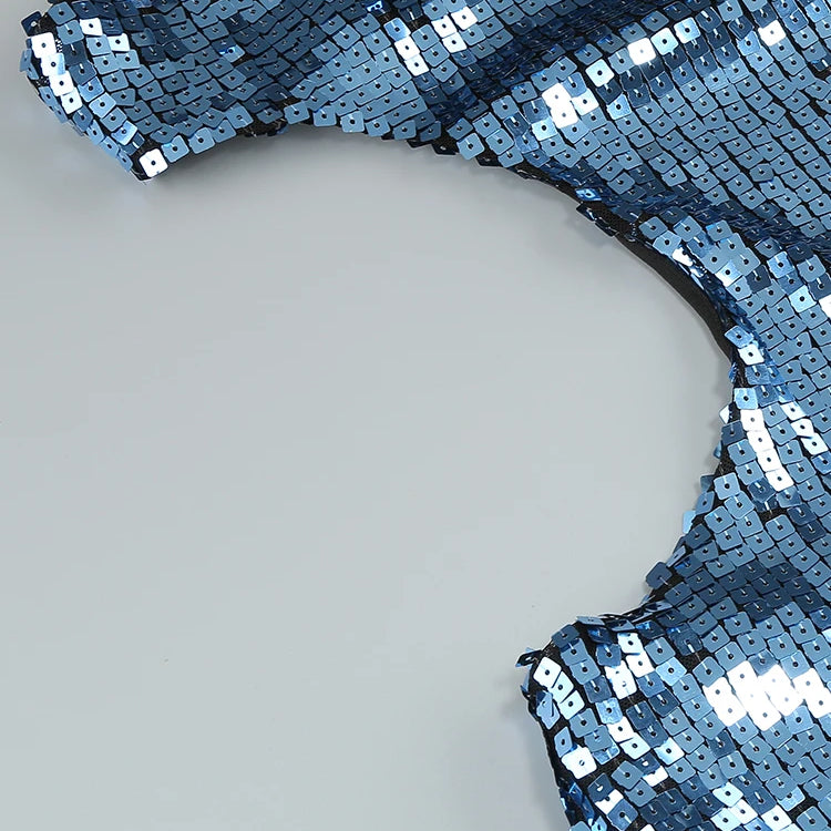 Blue Shiny Sequined Hatler Evening Dress Backless Cut Out Sleeveless Prom Bodycon Wedding Party Cocktail Evening Gown Vestido