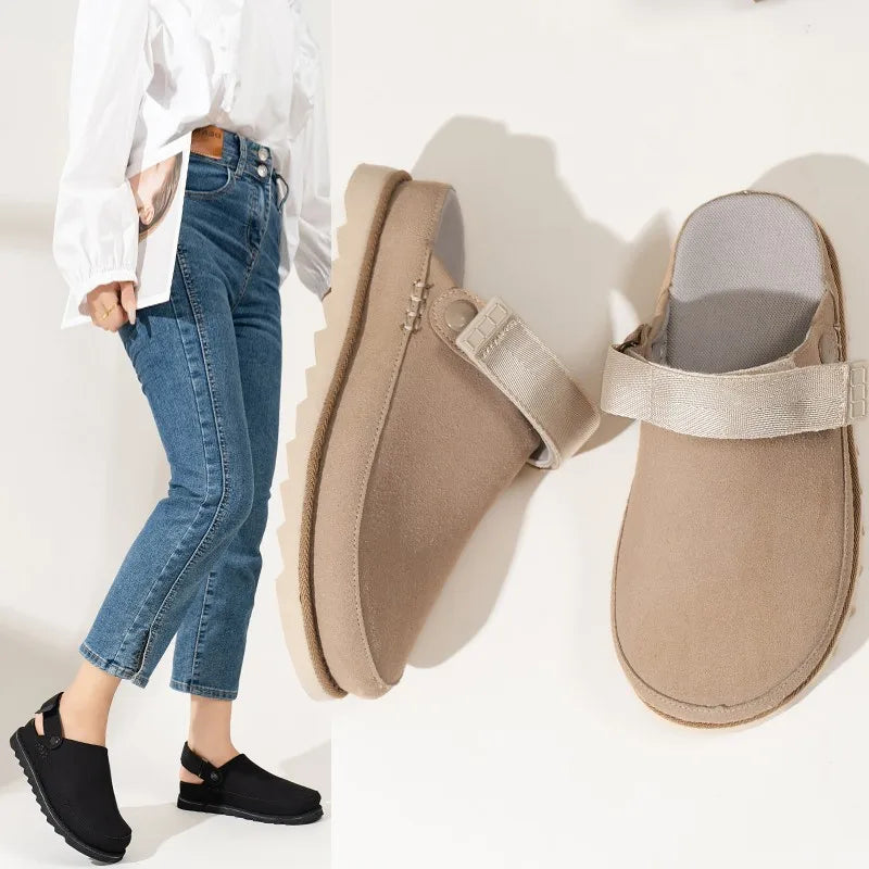 Fashion New Women's Suede Mules Slippers Women Clogs Cork Insole Sandals with Arch Support Outdoor Beach Slides Home Shoes