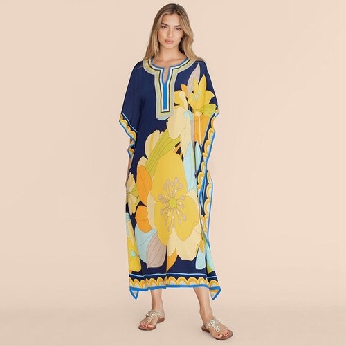 Printed Kaftans Beach Cover Up Seaside Maxi Bohemian Dresses Beachwear Pareo 12 One Size