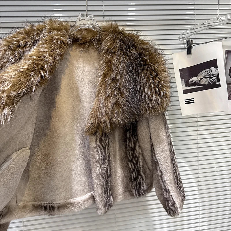 Winter New Fashion Big Fur Collar Faux Fur Short Coat For Women Versatile High Quality Thicken Jacket Female 11A07809