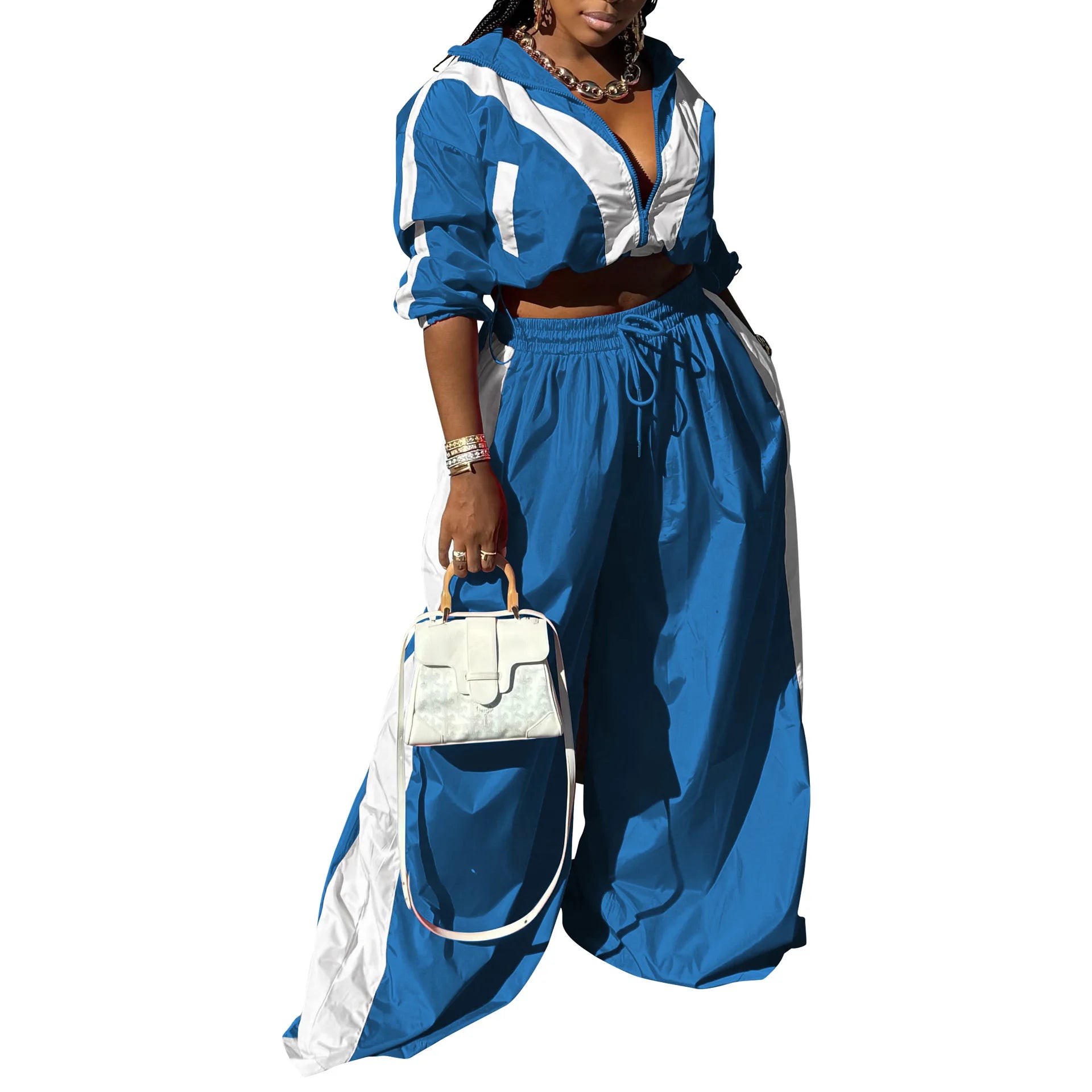 CM.YAYA Active Patchwork Women's Set Zipper Sweatshirt Jacket and Wide Leg Pants Suit 2025 INS Two 2 Piece Sets Outfit Tracksuit