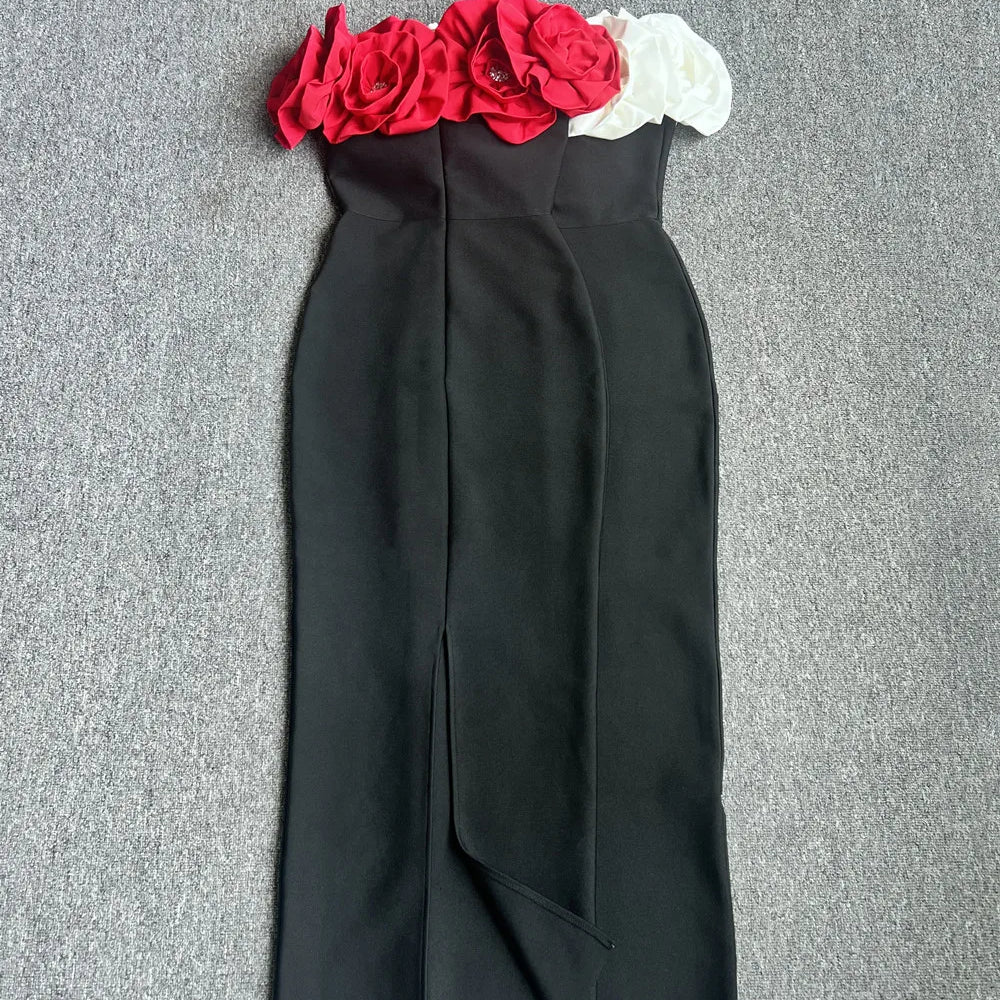 New Red Color Women Sexy Off the Shoulder Big Florals Bandage Bodycon Long Dress Elegant Eevning Party Birthday Homecoming Dress