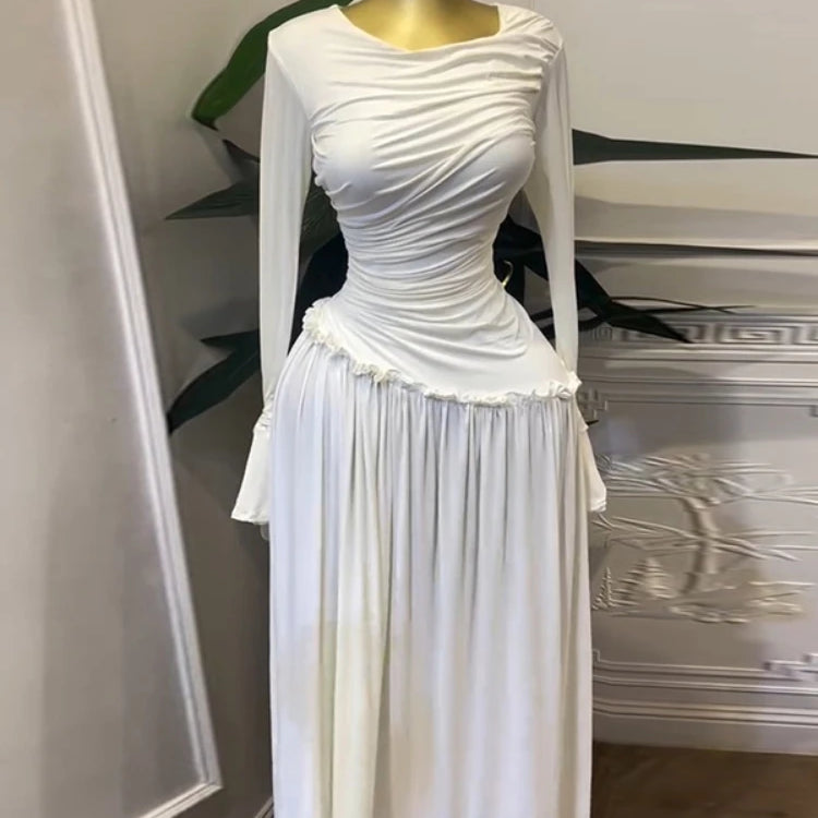 CM.YAYA Women Full Sleeve O-neck Elegant Long Dress Edible Tree Fungus Sweet Holiday Beach Evening Sexy Party Dresses Vestidos