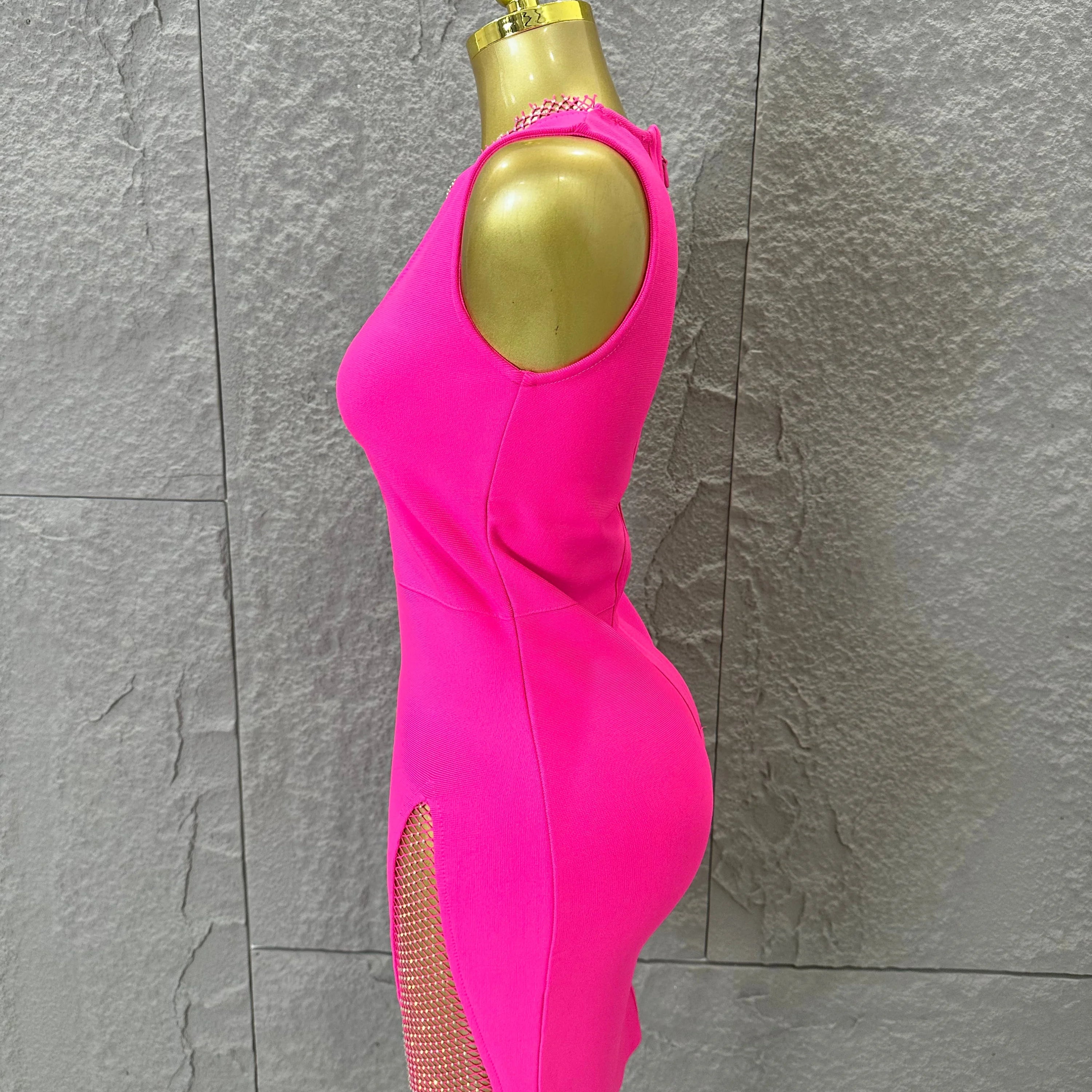 Hot Pink Women Sexy Bandage Dress Women Party Dress Bodycon Elegant Sexy Evening Birthday Club Outfits Cocktail Party