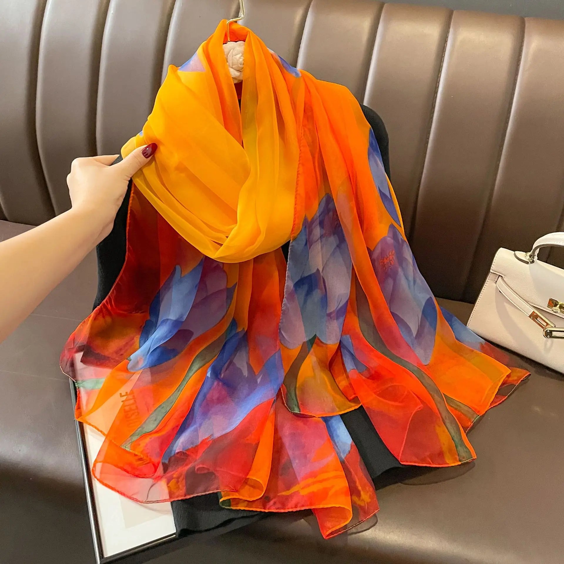 Silk Scarf Foulard Female Headbanda Luxury Hijab Women Soft Warm Pashmina Beach Scarves Echarpe Shawl Large Wrap Echarpe Bandana see chart 36