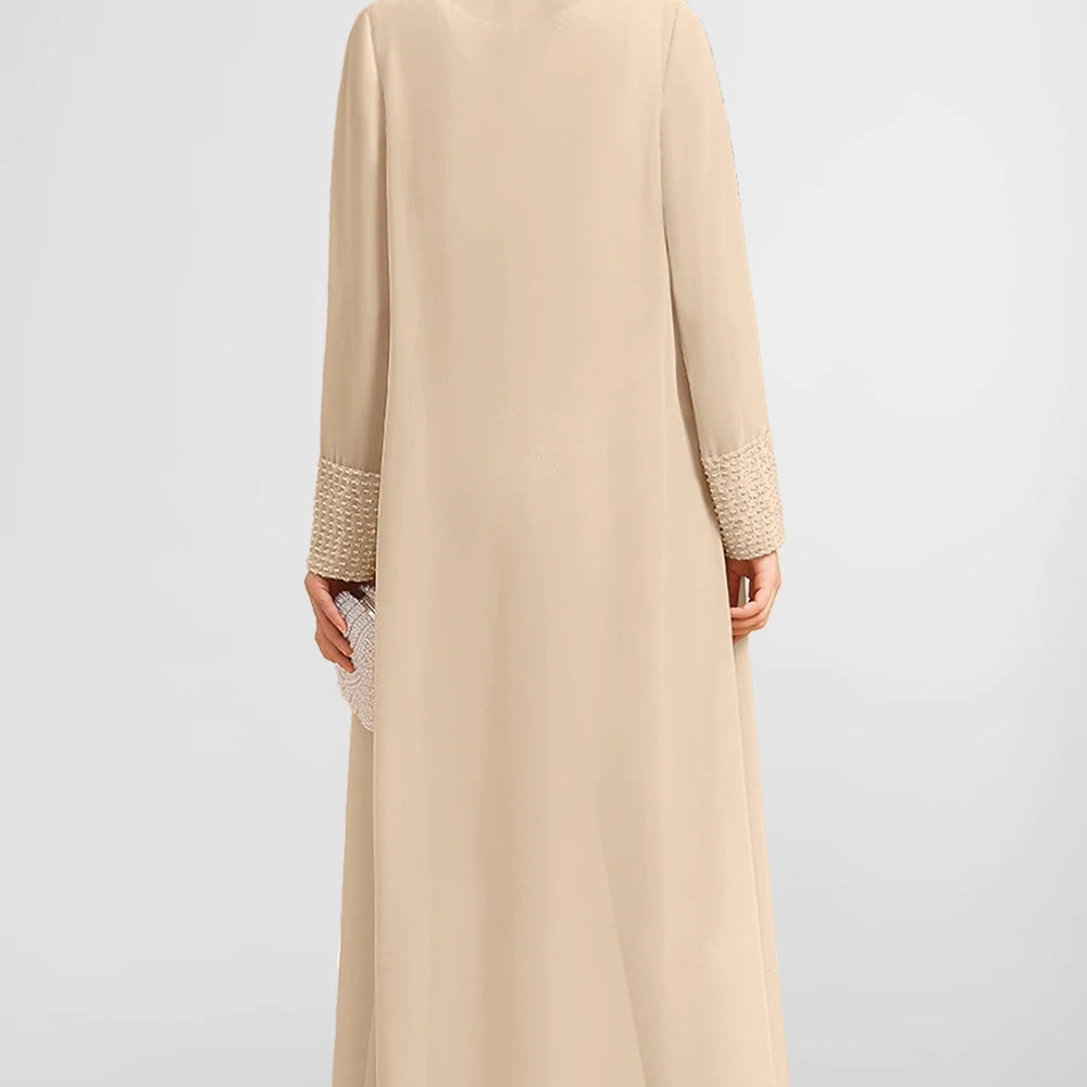 Flycurvy Plus Size Mother Of The Bride Apricot Sequin Embellishment Chiffon Wide Leg Three Piece Pant Suit