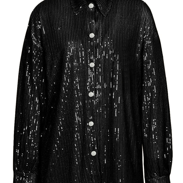 Tossy Sparkly Two-piece Set Party Outfits For Womens Sequin Top Blouse Shirt And Pants Suit Female Luxury Evening Tracksuit New Black Shirt