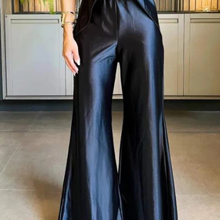 Drauuing 2 Pieces Sets Women Sleeveless Tank Split Hem Top And Wide Leg Pants Women Outfits Silk Pant Sets Matching Sets