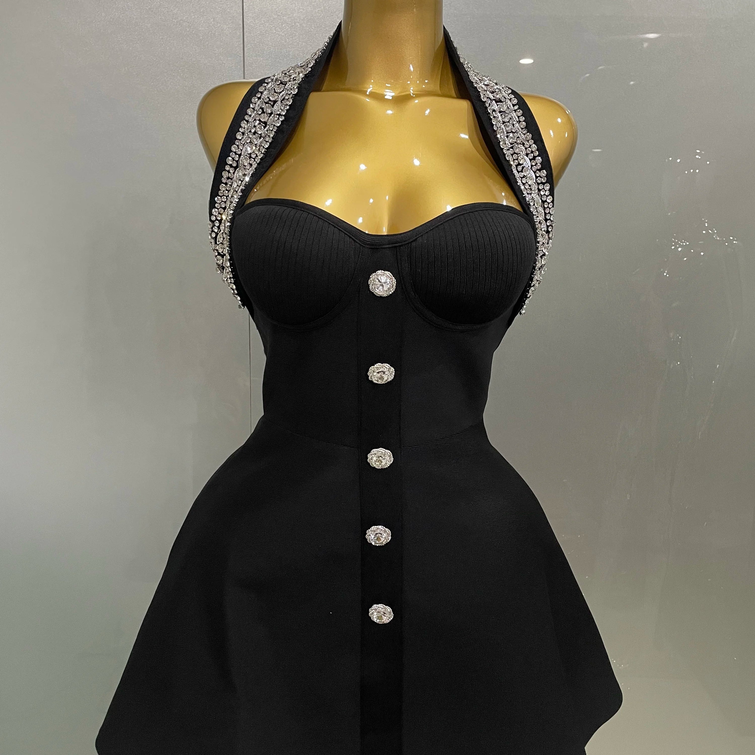 2025 Women Black Sexy Off the Shoulder Shinning Crystal Bodycon Bandage Long Dress Gloves Elegance Celebrate Evening Party Dress black