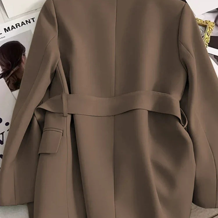 Spring New in Women's Blazer Belt Slim Fitting Temperament Fashion Small Suit Top for Women Commuting Korean Version Suit Jacket Coffee