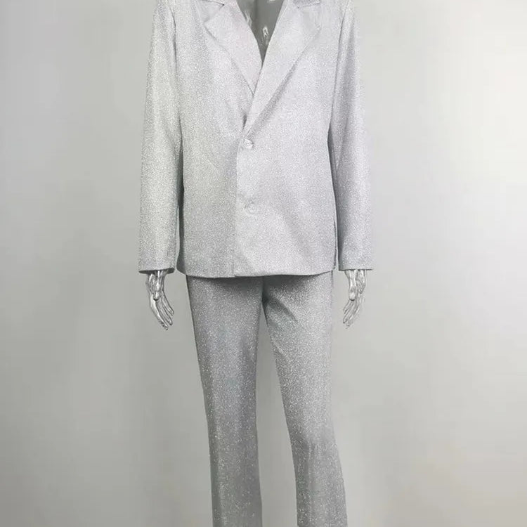 Shiny Pant Suit Women Design Sexy Party Club Blazer Sets With Underwear Fashion 2022 Spring Female Coat And Straight Pants