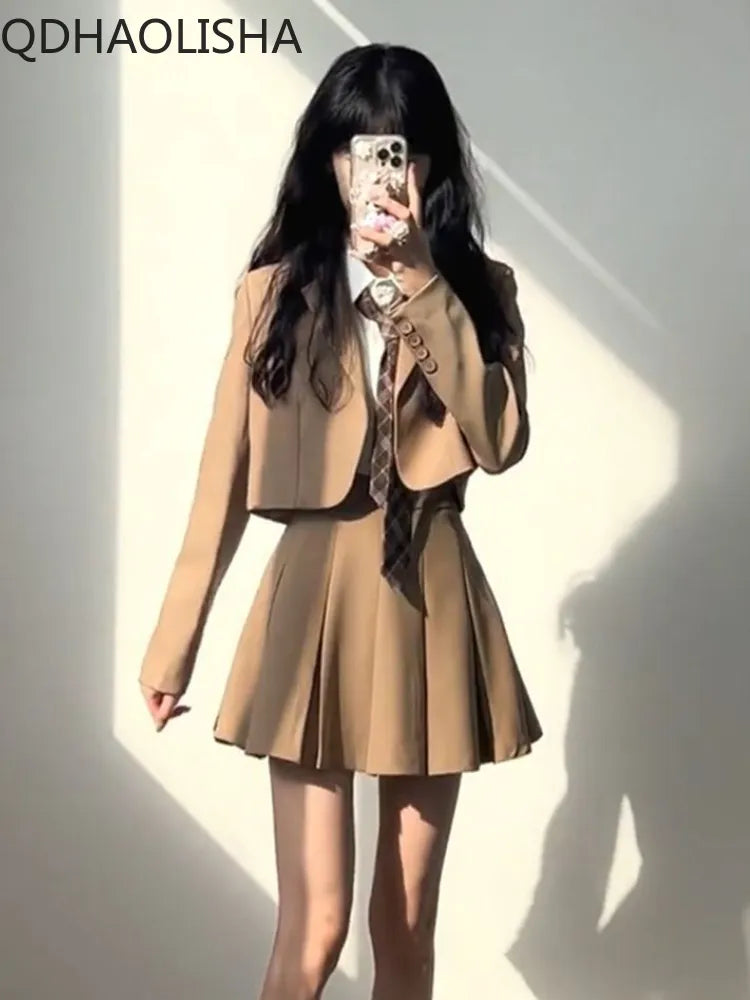 Sets for Women 3 Pieces Autumer Elegant Cardign Suit Coat Shirt Pleated Skirt Sets School Vintage Casual Luxury Korean Fashion