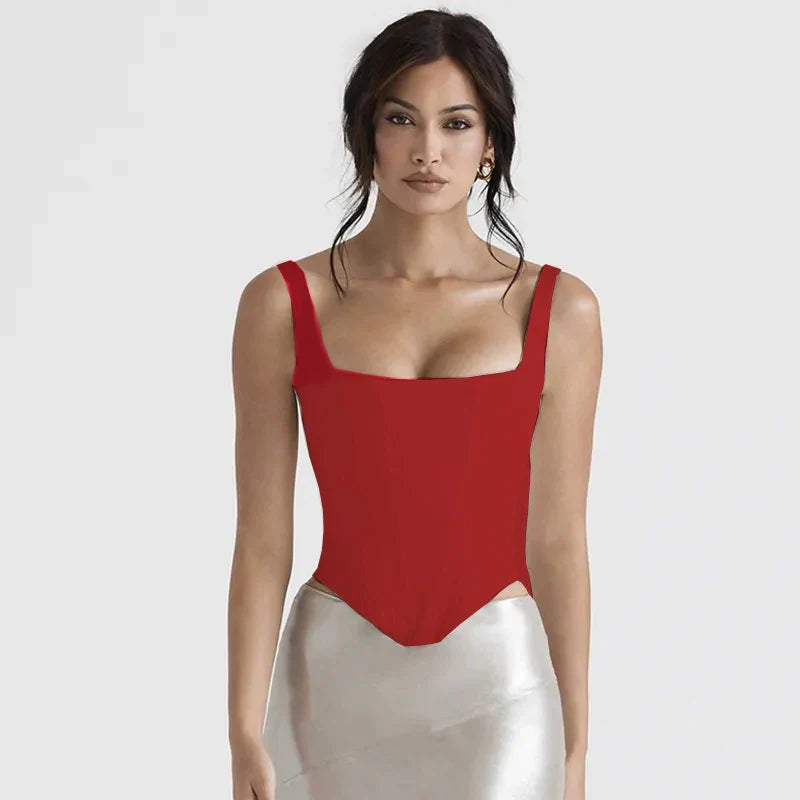 Women's Halter Square Neck Backless Short Vest Stretch Bandage Tight Top burgundy