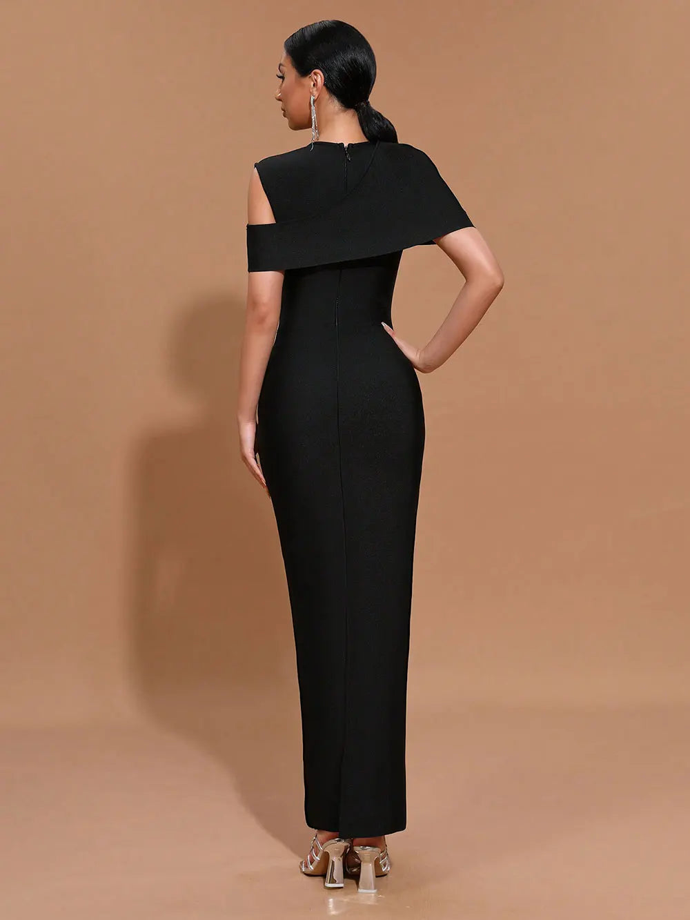 2025 Elegant Women Light Luxury Hot Diamond Flower Design Bandage Dress O-Neck Shoulder Bodycon Long Dress Evening Party Vestido