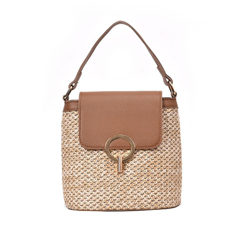 Summer Straw Handbag Wooden Handle Large Capacity Paper Rope Woven Straw Bag 2024 New Fashion Summer Vacation Travel Beach Bag brown8