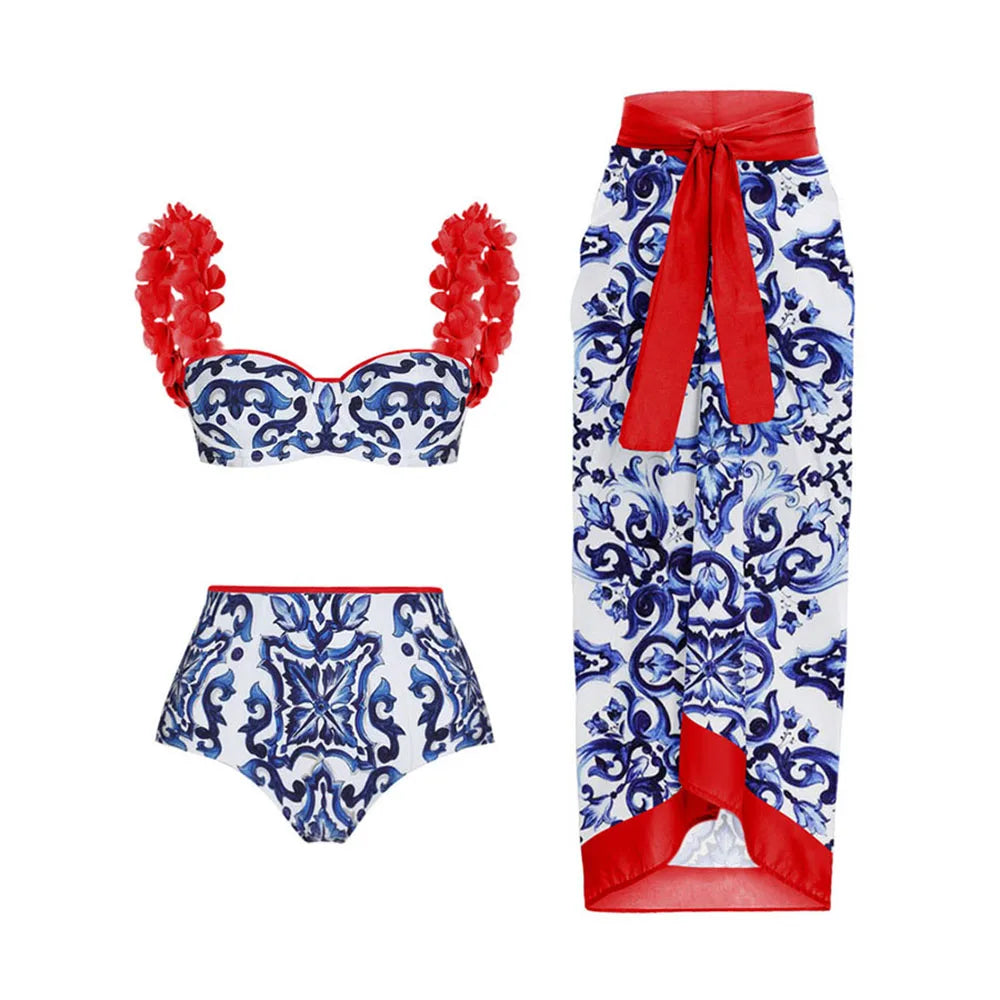 ZAFUAZ Vintage Women Swimwear Two Piece Swimsuit Luxury Bikini Beach Dress Designer Bathing Suit Summer Surf Wear Beachwear