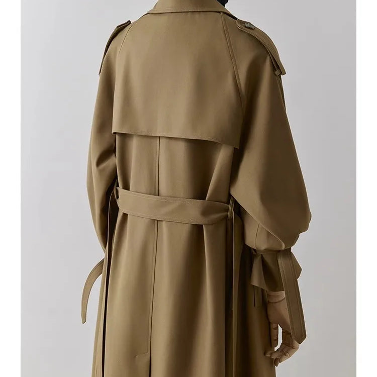 Lautaro Spring Autumn Oversized Khaki Long Trench Coat for Women Double Breasted Loose Casual Black Korean Fashion Overcoat 2025